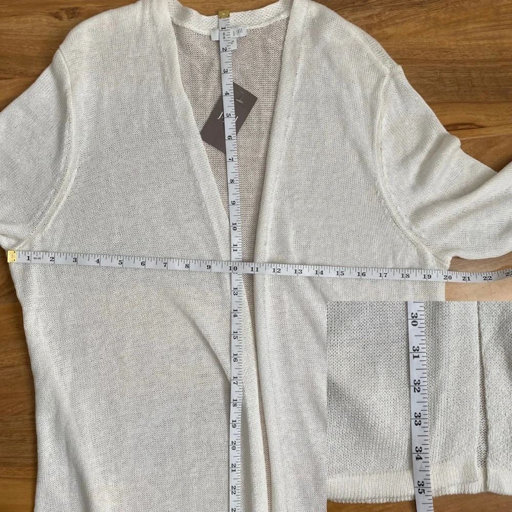 NEW J.Jill Linen White Open Front Long Sweater Knit Cardigan Neutral Coastal L - Picture 8 of 8